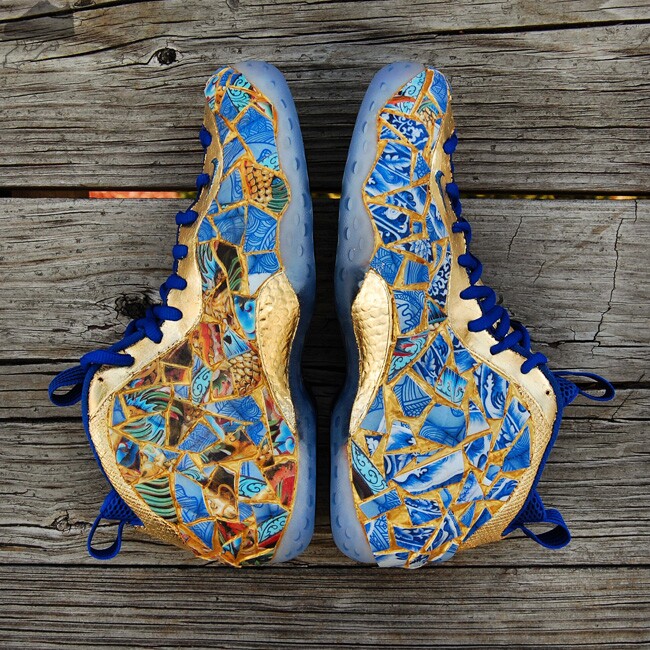 custom foamposite one designed in a traditional Japanese art style called Kintsugi
