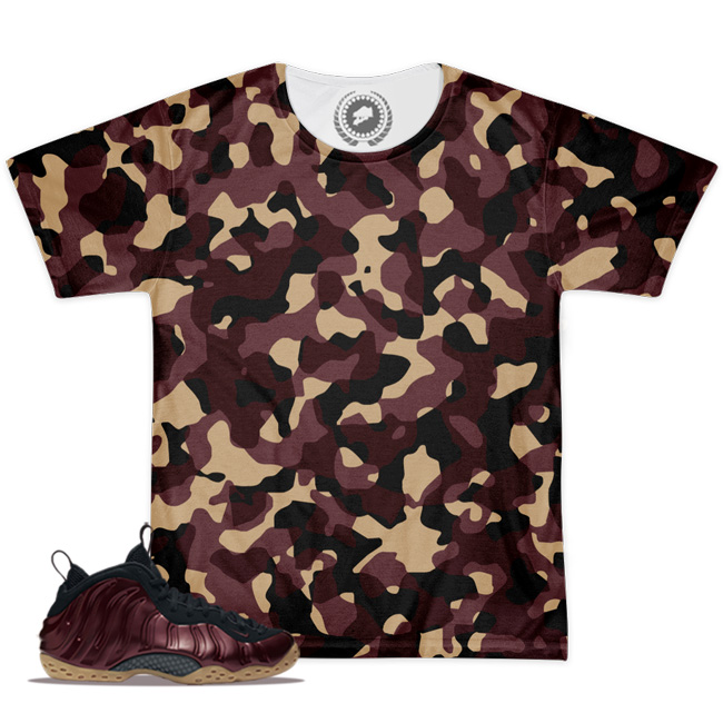 escolta Simplemente desbordando capa Shirt to Match Night Maroon Foamposite Sneaker Colorway | Camo