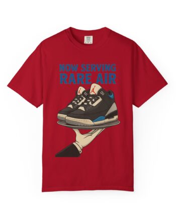 Now Serving Jordan 3 Rare Air T-Shirt, Sneaker Head Apparel, Unisex Graphic Tee in Red by GourmetKickz