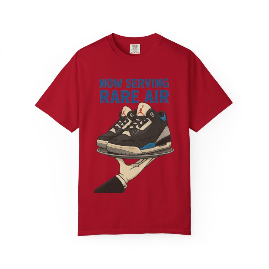Now Serving Jordan 3 Rare Air T-Shirt, Sneaker Head Apparel, Unisex Graphic Tee in Red by GourmetKickz